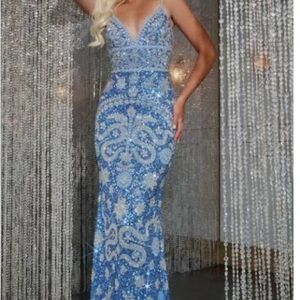 Elegant Blue and Gold Sequin Dress